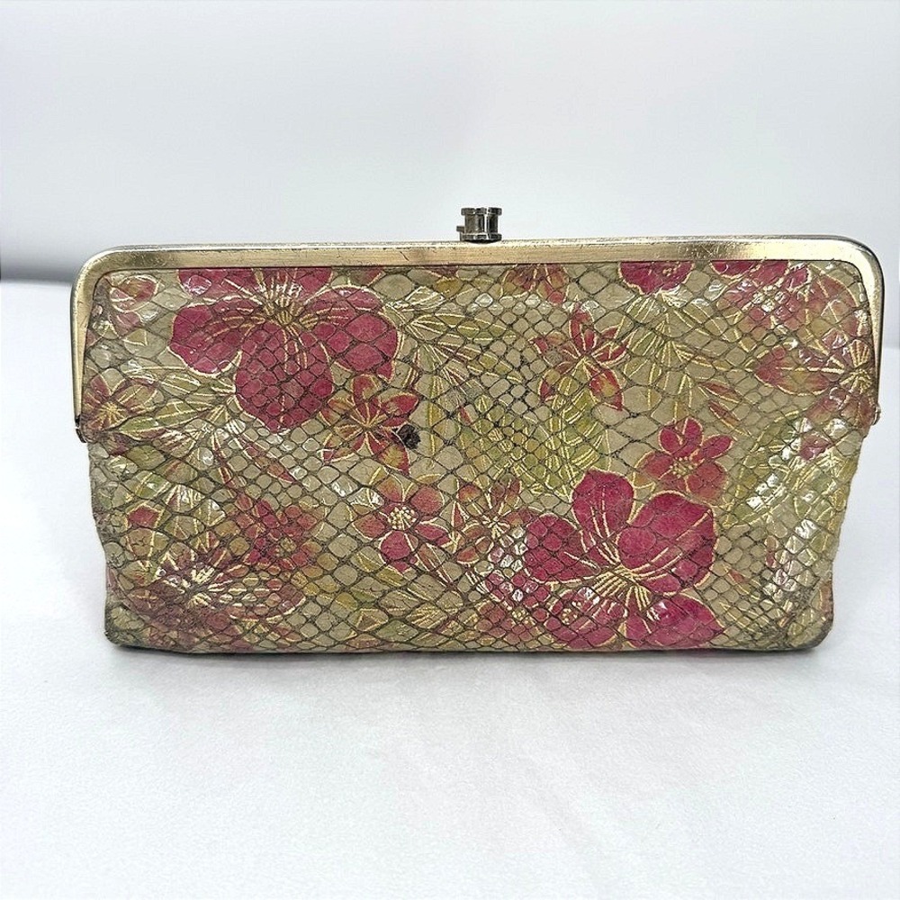 Hobo The Original Frame Kisslock Wallet VTG Clutch Green Floral Leather ***READ